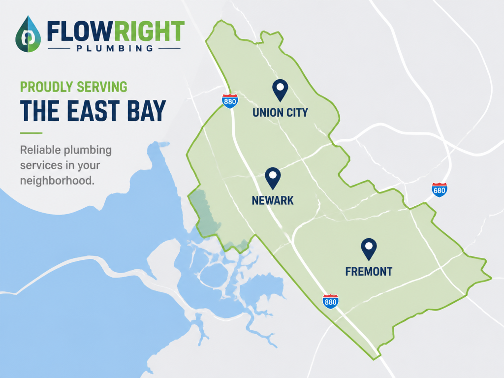FlowRight Plumbing East Bay service area map graphic.